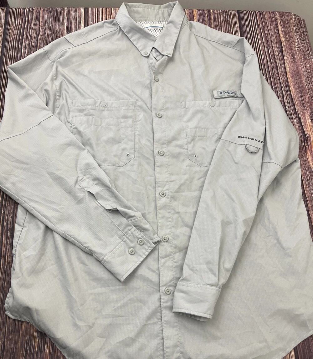 Columbia Men's PFG Omni-Shade Vented Gray Long Sleeve Shirt Mens Size XL